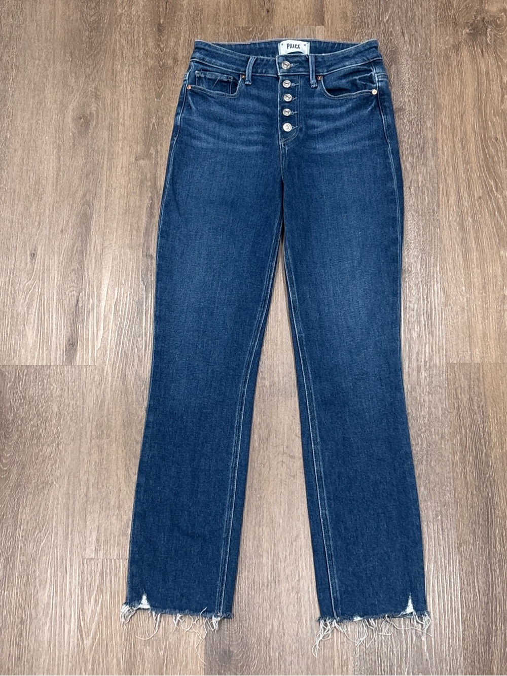 PAIGE Cindy High Rise Slim Straight Jeans Raw Hem Button Fly 25⁠